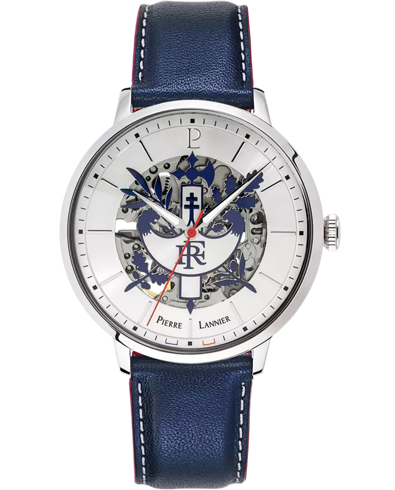  Montre Homme ÉLYSÉE Cadran Argenté Bracelet Cuir Bleu