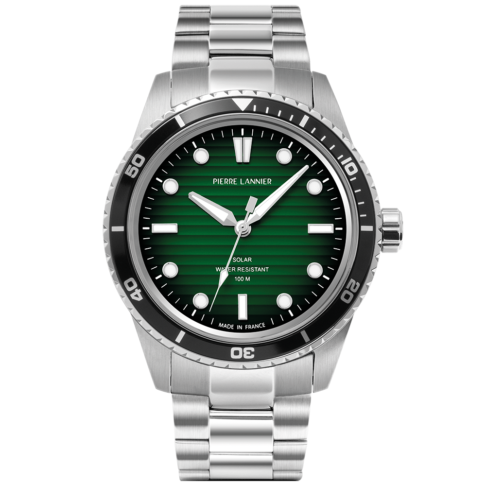 Montre Homme INTI Argenté Cadran Vert Bracelet Acier Argenté 22 MM