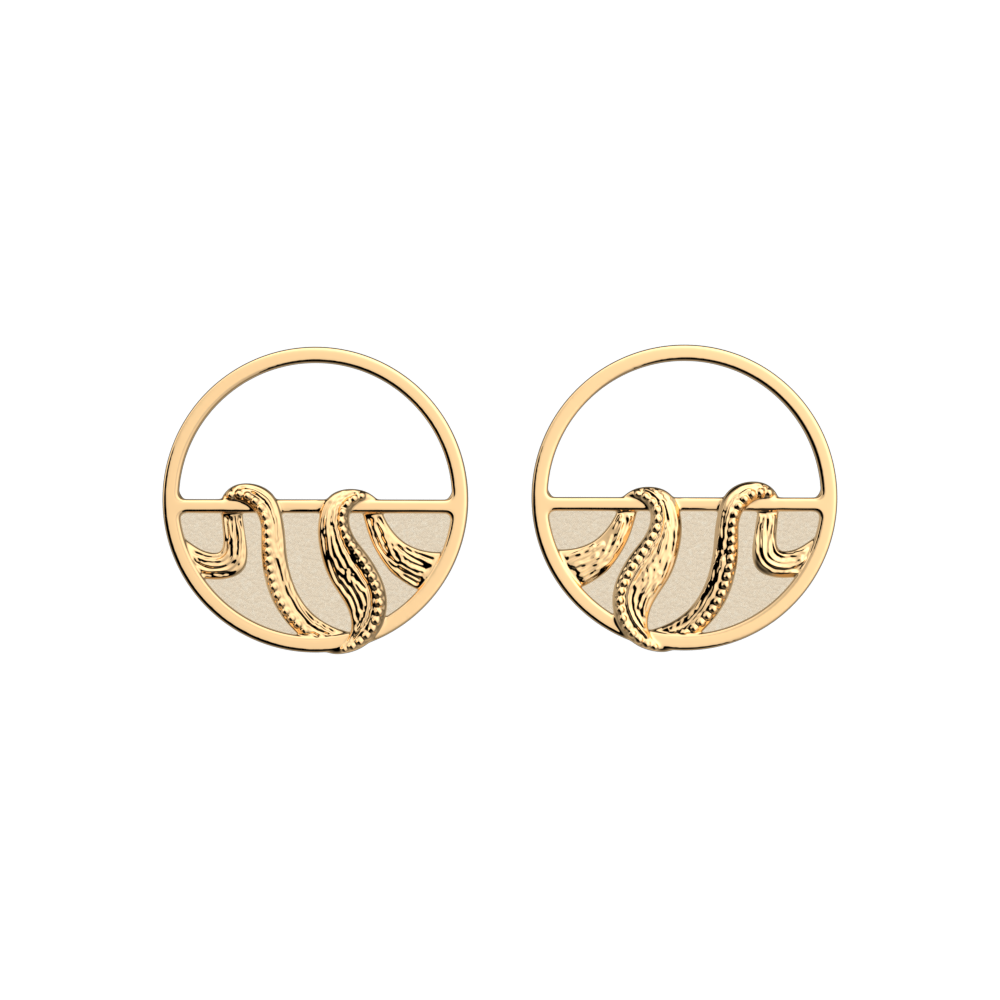 Boucles d'oreilles Drapé, cuirs réversibles Crème / Paillettes Dorées - LES GEORGETTES