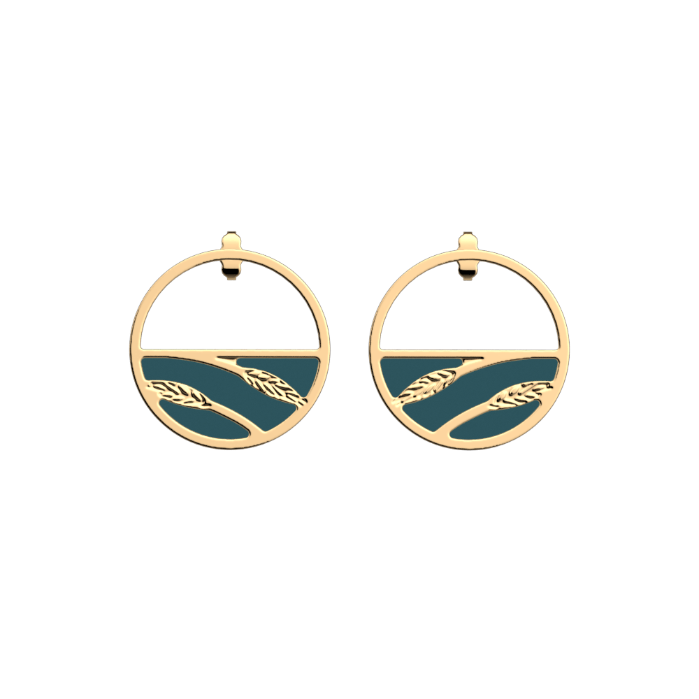 Boucles d'oreilles Épis de Blé, cuirs réversibles Bleu Pétrole / Framboise - LES GEORGETTES