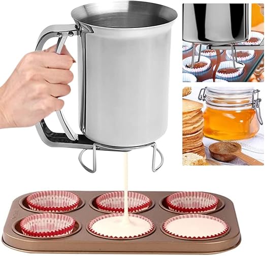 PERFETSELL Distributeur de Pâte à Crêpes en Acier Inoxydable, Distributeur de Pâte 900ML Verseur Pate a Crepe Entonnoir Distributeur de Gâteau Outil de Cuisson de Pâte à Entonnoir pour Crêpes Muffins