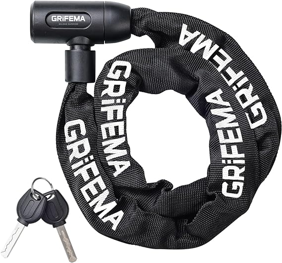 GRIFEMA GA1201-12, Chaîne Antivol Vélo 120 CM, Chaîne Cadenas Vélo pour Vélos, Motos, trotinette electrique, Portails, Noir 