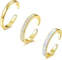 Diamday 3PCS 14K Or Rempli Anneaux d'orteil pour Femmes Réglable Ouvert Bague d'orteil Doigt Anneau Toe Rings Mignon Opale CZ Fleur Simple Bande Anneaux Queue Anneaux Plage Pied Bijoux Argent Or