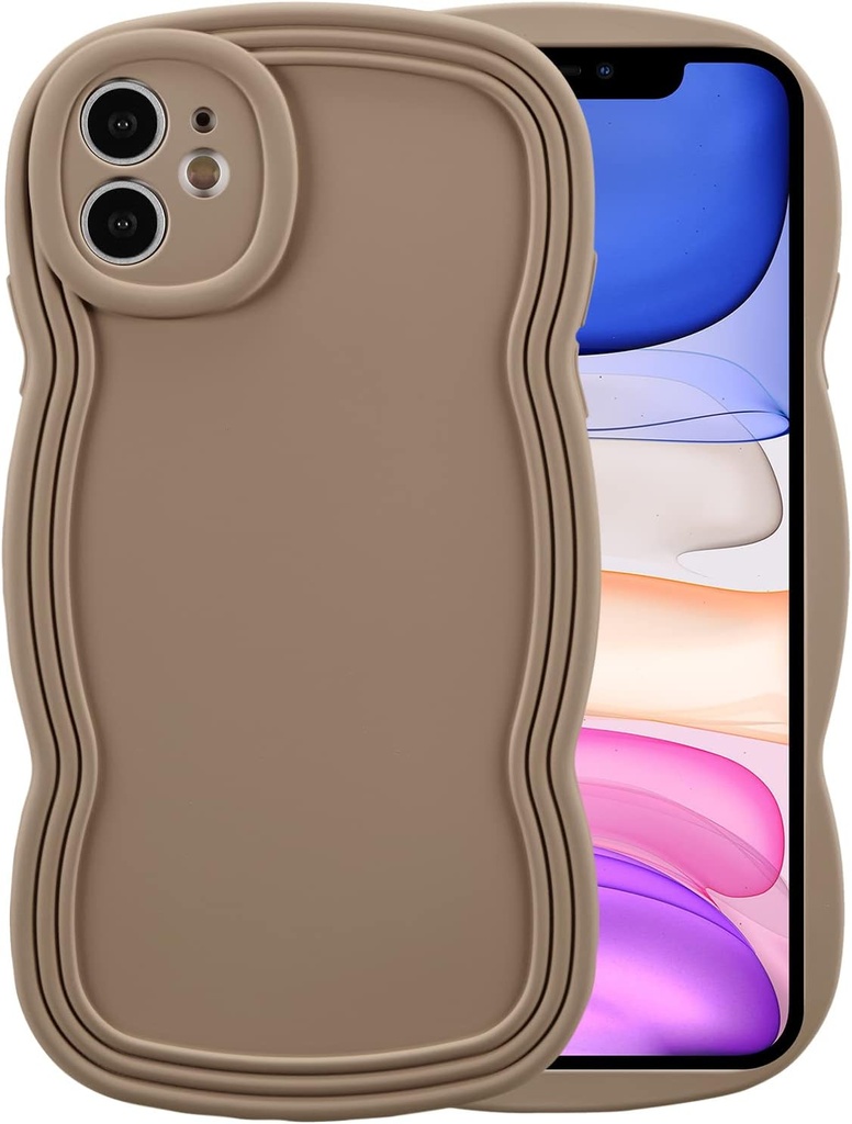 XIZYO Coque pour iPhone 11 6,1 Pouces, Mignon Couleur Pure Cadre Ondulé Bouclé Silicone Antichoc Coque, Housse Femmes Filles Mince Souple TPU Full Caméra Protection, Couleur Kaki