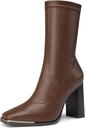 DREAM PAIRS Bottes Gogo à bout carré pour femme - Bottines élastiques à talon haut et épais - Bottes mi-mollet