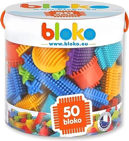 BLOKO Tube de 50 Mon Premier Jeu de Blocs de Construction – Dès 12 Mois – Facile à Manipuler – Jouet Enfant 1 an et Plus – Fabriqué en Europe – 503502