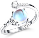 Milacolato Bague Pierre De Lune Pour Femme Fille Bague Argent 925 Ajustable, Bague Triangle Celtique Zirconium, Ovale Rond Coeur Pierre Précieuse Bague Bijoux Pour Elle Avec Boîte Cadeau bague