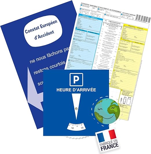 Kit Jeune Conducteur Voiture INDISPENSABLE ✯Fabrication FRANÇAISE✯ Accessoire Voiture Interieur Disque Zone bleue + Constat Amiable Accident Accessoires Auto Voiture Accessoires Intérieurs