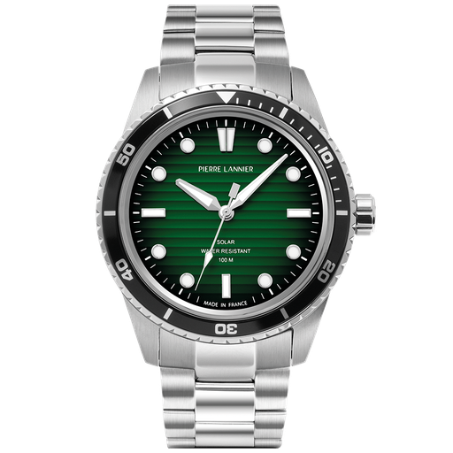 [BIJMON] Montre Homme INTI Argenté Cadran Vert Bracelet Acier Argenté 22 MM