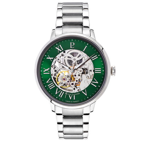 [BIJMON] Montre Homme AUTOMATIC Argenté Cadran Vert Bracelet Acier Argenté 20 MM