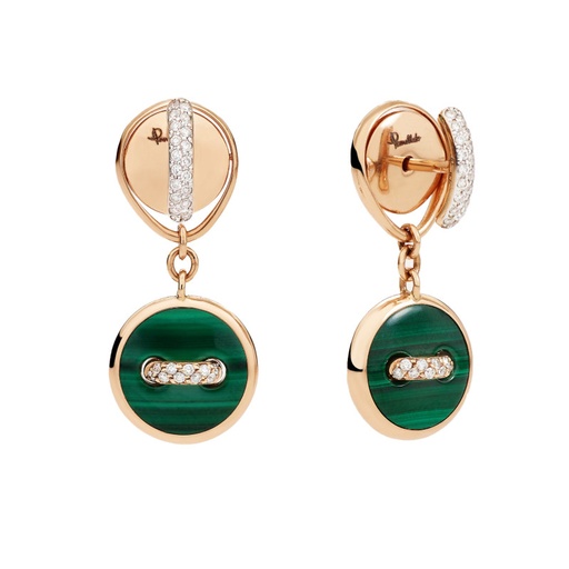 [VERBOU] Boucles D'Oreilles Réversibles Pom Pom Dot Or Rose, Malachites, Nacres Blanches et Diamants - VERHOEVEN JOAILLIER