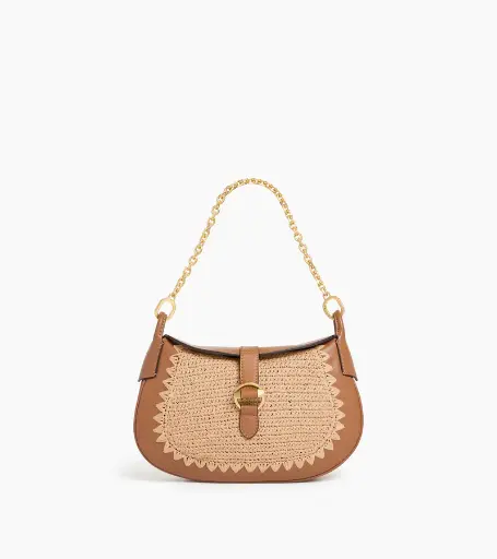 [LETSAC] petit sac bandoulière effet raphia et cuir lisse
