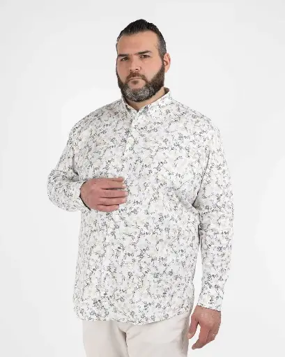 [VETCHE]  MN03 Chemise en stretch fleurie grande taille beige 