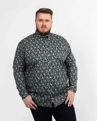 [VETCHE]  MN03 Chemise en stretch fleurie grande taille bleu marine 