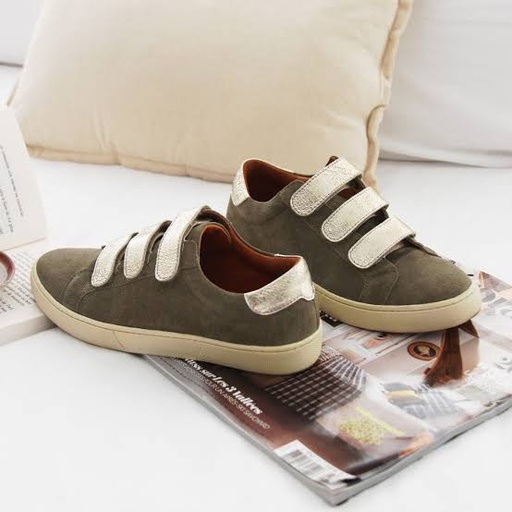 [CHABAS] Baskets scratch cuir daim kaki doré