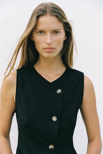 [TOPHM] TOP GILET CROISÉ AVEC LIN HM