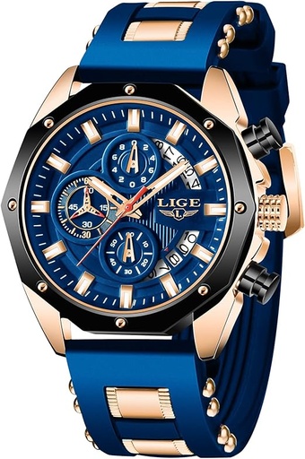 [MONLIG] LIGE Montre Homme Mode Chronographe Acier Inoxydable Etanche Analogique Quartz Lumineuses Grand Cadran Sport Classique Montre