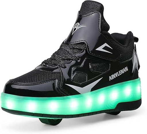 [CHAHUS]  HUSKSWARE Chaussures de Skate à Deux Roues pour Enfants, avec lumière Changeante Ajustable et Recharge USB, Universel pour garçons et Filles, Noir, Rose, Or, Argent, Tailles 28 à 41 EU.