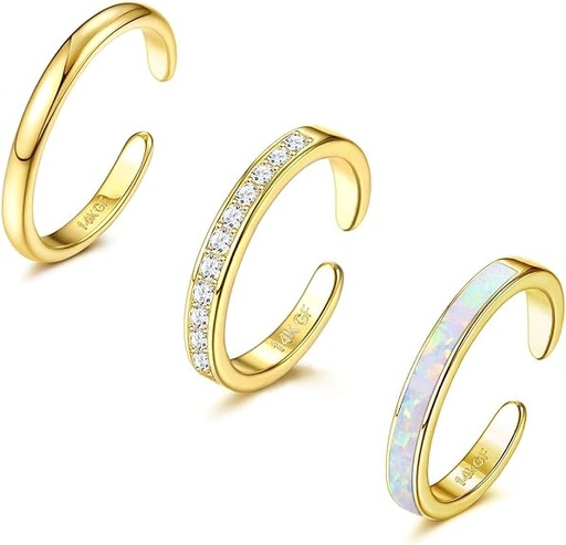 [BAGDIA] Diamday 3PCS 14K Or Rempli Anneaux d'orteil pour Femmes Réglable Ouvert Bague d'orteil Doigt Anneau Toe Rings Mignon Opale CZ Fleur Simple Bande Anneaux Queue Anneaux Plage Pied Bijoux Argent Or