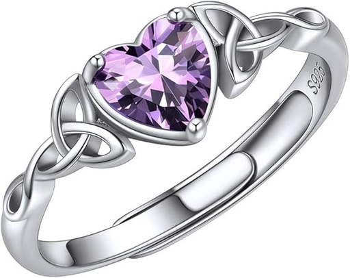[BAGCHI] ChicSilver Bague Femme Argent Reglable,Anneau Fiançailles Ajustable avec Pierre Coeur et Celtique,Bijoux Brillant Cadeau Femme pour Noel Anniversaire