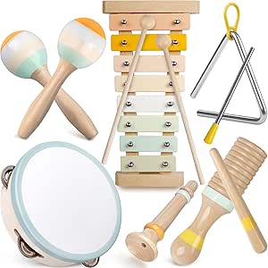 [JOURMI] Instruments de Musique Esthétiques pour Enfants, Jouets Musicaux pour Tout-Petits aux Couleurs Neutres, Instruments à Percussion en Bois, Jouets Montessori Xylophone Boho, Cadeaux de Bébé Neutres