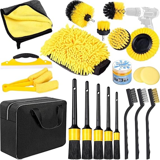 [ACCKIT] Kit de nettoyage de voiture - 20 pièces pour l'intérieur et l'extérieur - AOKITO