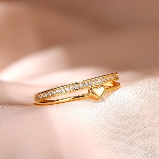 [BAGADRA] Adramata Bague Argent 925 Femme Bague Coeur Reglable Bague Plaqué Or 14K Bague Empilables CZ Alliance Femme Bague de Fiancailles Bague Promesse Mariage Bague Pouce Bague Femme Argent Bague Femme Or