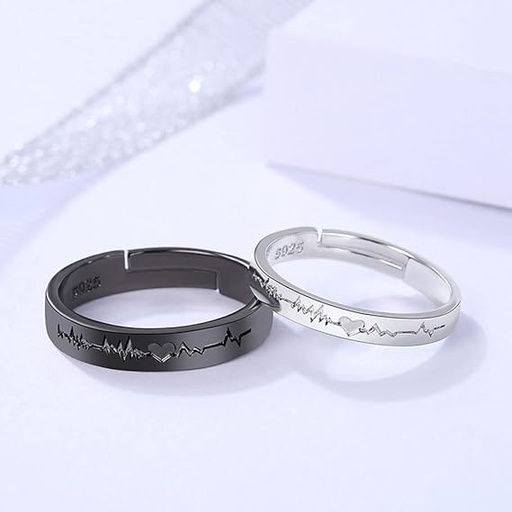 [BAGMIL] Milageto 2Pcs Couple Anneaux Réglable Mode Electrocardiogramme Bague Mariage Fiançailles Romantique Ensemble Bagues Battement de Coeur Bijoux Cadeau