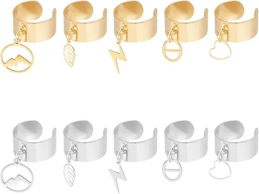 [BAGUNI] UNICRAFTALE 2 couleurs Bague Breloque Acier Inoxydable Bague pour Femme Anneaux Réglables avec Breloques Étoile de Lune Composants de Bague à Manchette Ouverte pour Cadeaux