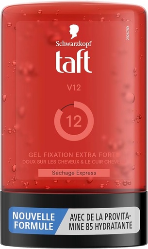 [BEASCH] Schwarzkopf - Taft - Gel Tube Coiffant - Gel V12 - Séchage Express - Fixation Extra Forte - Doux sur les cheveux et le Cuir Chevelu - Sans Effet Collant - Formule Provitamine B5-300 ml