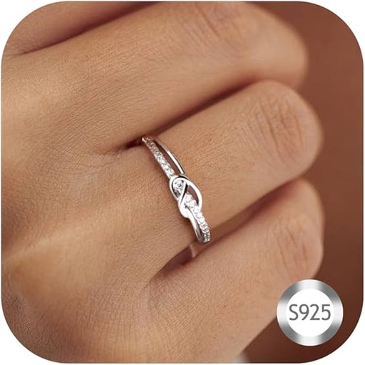 [BIJLOL] LOLIAS Bague Argent 925 Femme, Amour Noeud Bague Femme avec Zircone Cubique, Bague de Fiançailles, Bague de Promesse en Argent Sterling, Cadeaux Bijoux Femme Taille 52-64