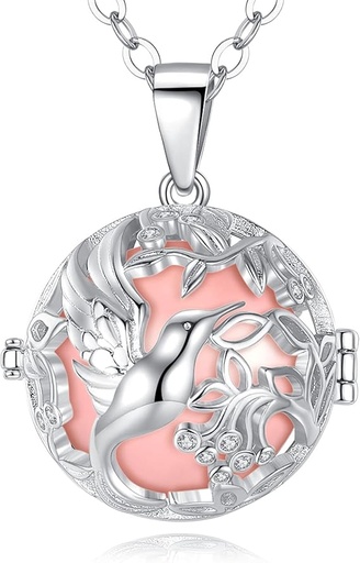 [ALLCEL] CELESTIA Colibri Bola Grossesse Collier Bola de Grossesse Plaqué Argent Bijoux Cadeau Femme Enceinte Grossesse Maman 76~114 CM Chaînes