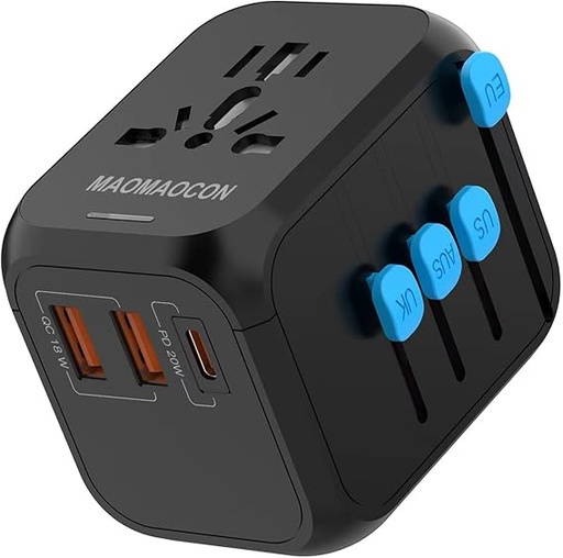 [ADAALL] Adaptateur de voyage universel dans le monde entier avec PD20W, 2 USB, 1 USB C et 1 prise AC, adaptateur de prise international, pour l'Allemagne, les États-Unis, l'Angleterre
