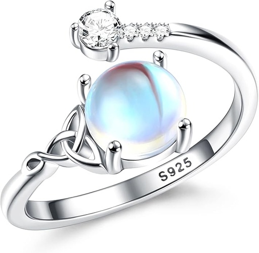 [BIJMIL] Milacolato Bague Pierre De Lune Pour Femme Fille Bague Argent 925 Ajustable, Bague Triangle Celtique Zirconium, Ovale Rond Coeur Pierre Précieuse Bague Bijoux Pour Elle Avec Boîte Cadeau bague