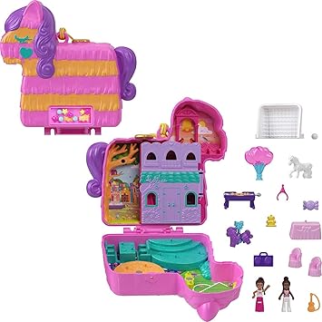 [JOUPOL] Polly Pocket Mini-Univers Coffret Piñata en Folie avec 2 Mini-Figurines Et 14 Accessoires, Jouets De Voyage, Jouet Enfant, Dès 4 Ans, HKV32