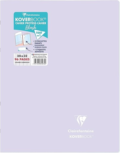 [FOUCLA] Clairefontaine 981475C Un Cahier Agrafé Koverbook Blush Lilas - 24x32 cm - 96 Pages Grands Carreaux - Papier Blanc 90 g