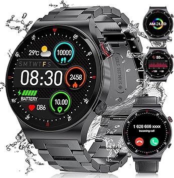 [MONLIG] LIGE Montre Connectée Homme avec Appel Bluetooth,1.43" AMOLED Smartwatch Acier Noir pour Android iOS,110+Modes Sportifs Moniteur de Sommeil Fréquence Cardiaque,IP68 Étanche Android iOS Marque : LIGE