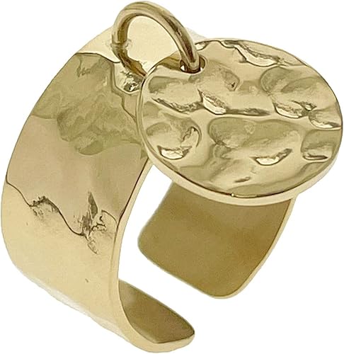 [BIJPAL] Paloma Bijoux Bague breloque ajustable martelée acier inoxydable pour femme