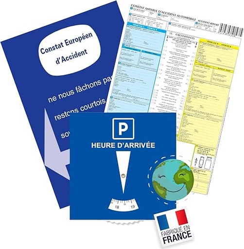 [VOIKIT] Kit Jeune Conducteur Voiture INDISPENSABLE ✯Fabrication FRANÇAISE✯ Accessoire Voiture Interieur Disque Zone bleue + Constat Amiable Accident Accessoires Auto Voiture Accessoires Intérieurs
