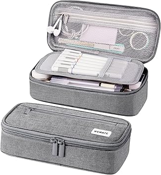 [TROWEM] WEMATE Trousse Pliable Grande Capacité,Trousse Scolaire,Trousse à Crayons zippée en Toile,Trousse à Crayons Portable pour Le Bureau,pour Collège étudiants Fille Garçon Adolescent,Gris Clair
