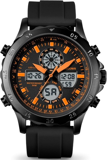 [MONPIN] PINDOWS Montres pour Hommes, Montres de Sport analogiques numériques étanches pour Hommes, Montre de Plein air multifonctionnelle Robuste avec rétroéclairage LED