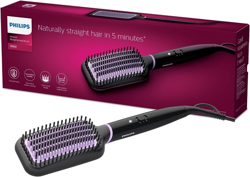 Philips, Brosse lissante chauffante StyleCare Essential, Zone de brossage ultra-large, Technologie ThermoProtect, Revêtement en céramique tourmaline, modèle BHH880/00 