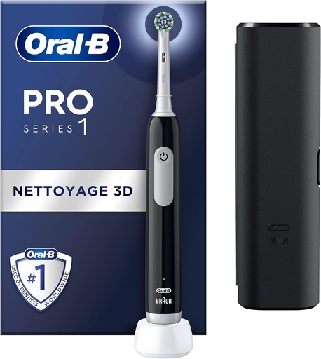 [ALLORA] Oral-B Pro Series 1 Brosse à Dents Électrique, Noir, 1 Brossette Nettoyage 3D, Élimine la Plaque Dentaire, 3 Modes de Brossage, Minuteur, 1 Étui De Voyage, Rechargeable