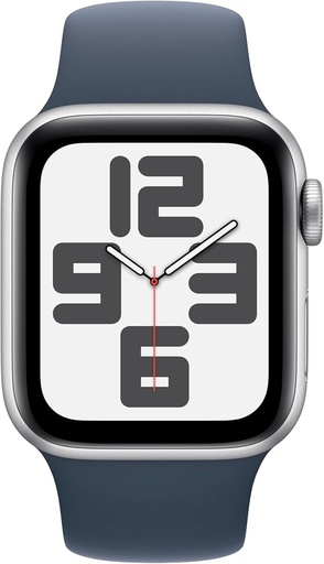 [APPHIG] Apple Watch SE (2ᵉ génération, 2023) (40 mm GPS) Smartwatch avec boîtier en Aluminium Argent et Bracelet Sport Bleu Orage - M/L. Suivi de l’activité Physique et du Sommeil, détection des Accidents